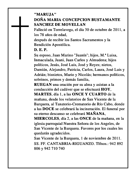 DOÑA MARIA CONCEPCION BUSTAMANTE SANCHEZ DE MOVELLAN