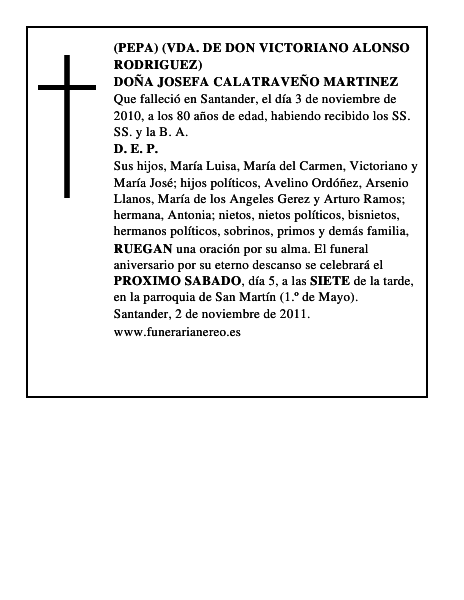 DOÑA JOSEFA CALATRAVEÑO MARTINEZ