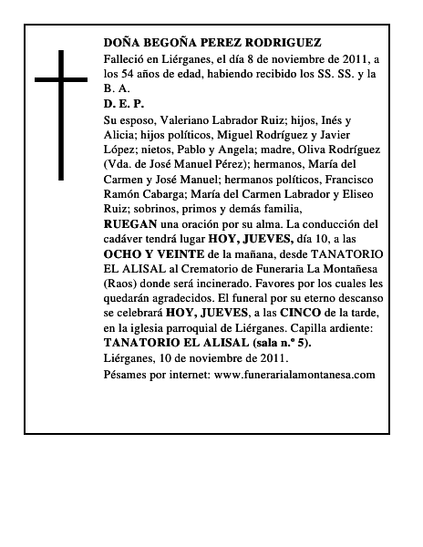 DOÑA BEGOÑA PEREZ RODRIGUEZ