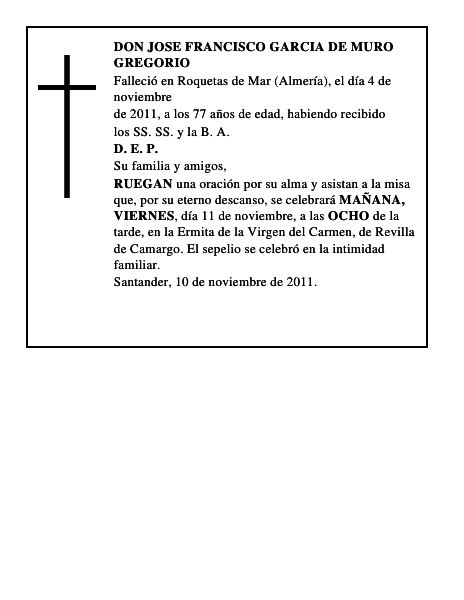 DON JOSE FRANCISCO GARCIA DE MURO GREGORIO