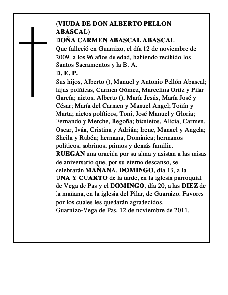 DOÑA CARMEN ABASCAL ABASCAL