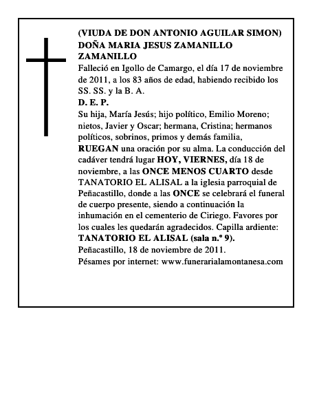 DOÑA MARIA JESUS ZAMANILLO ZAMANILLO
