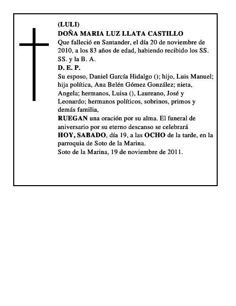 DOÑA MARIA LUZ LLATA CASTILLO