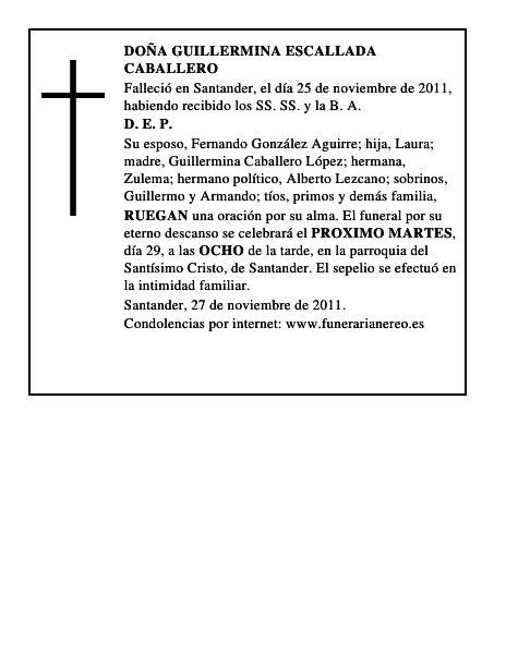 DOÑA GUILLERMINA ESCALLADA CABALLERO