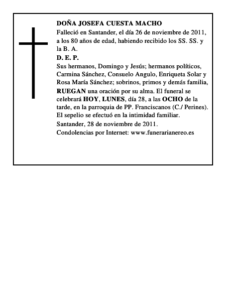 DOÑA JOSEFA CUESTA MACHO