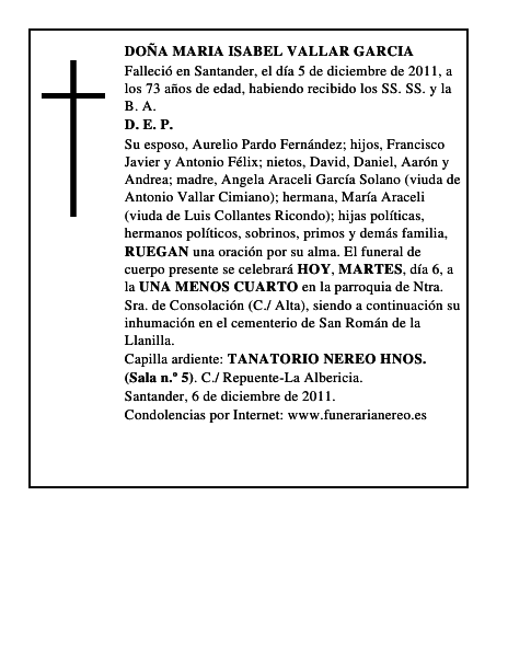 DOÑA MARIA ISABEL VALLAR GARCIA