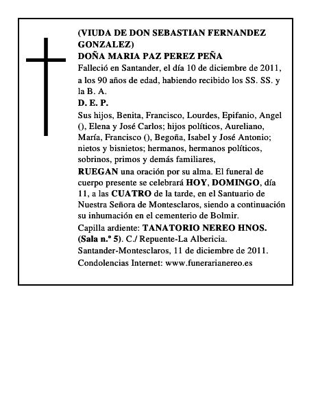 DOÑA MARIA PAZ PEREZ PEÑA