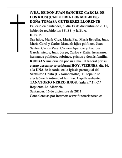 DOÑA TOMASA GUTIERREZ LLORENTE