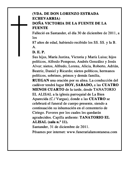 DOÑA VICTORIA DE LA FUENTE DE LA FUENTE