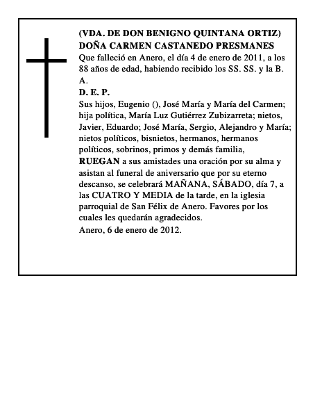 DOÑA CARMEN CASTANEDO PRESMANES
