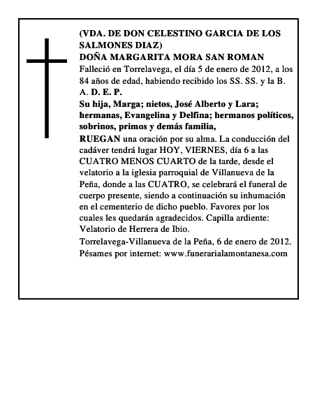 DOÑA MARGARITA MORA SAN ROMAN