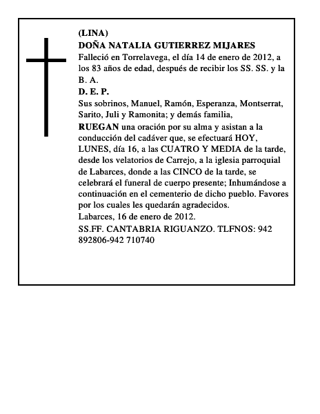 DOÑA NATALIA GUTIERREZ MIJARES