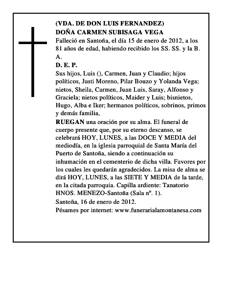 DOÑA CARMEN SUBISAGA VEGA