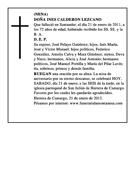 DOÑA INES CALDERON LEZCANO
