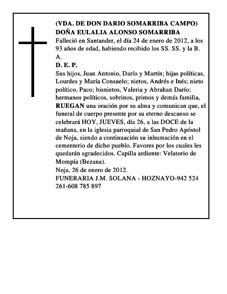 DOÑA EULALIA ALONSO SOMARRIBA
