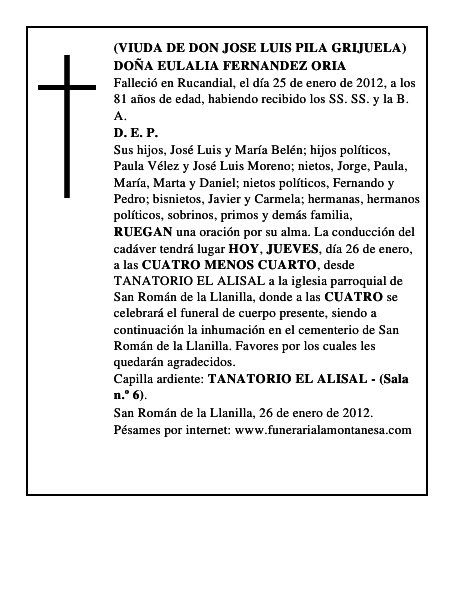 DOÑA EULALIA FERNANDEZ ORIA