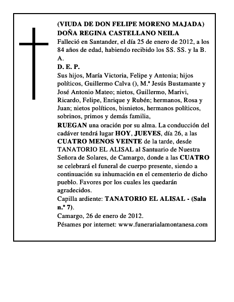 DOÑA REGINA CASTELLANO NEILA
