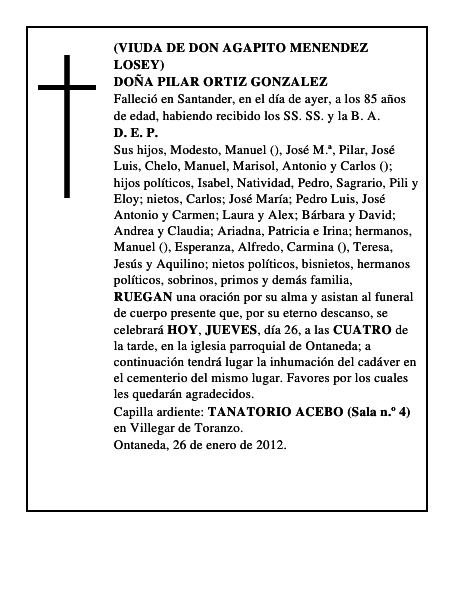 DOÑA PILAR ORTIZ GONZALEZ
