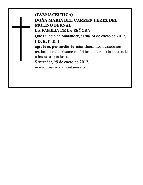 DOÑA MARIA DEL CARMEN PEREZ DEL MOLINO BERNAL