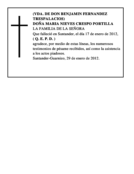 DOÑA MARIA NIEVES CRESPO PORTILLA