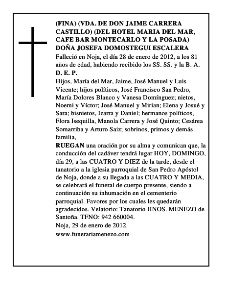 DOÑA JOSEFA DOMOSTEGUI ESCALERA