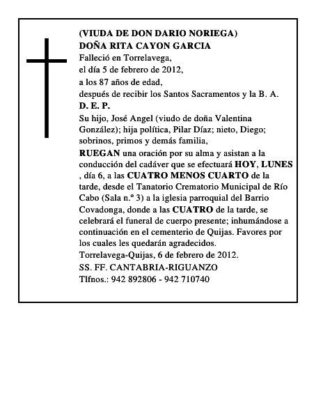 DOÑA RITA CAYON GARCIA