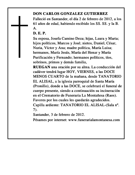 DON CARLOS GONZALEZ GUTIERREZ