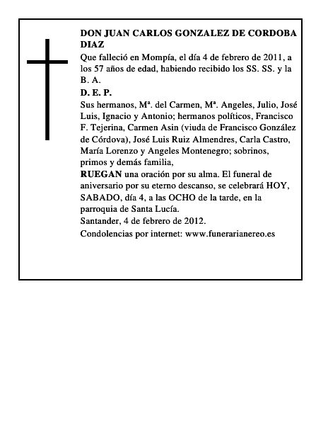DON JUAN CARLOS GONZALEZ DE CORDOBA DIAZ