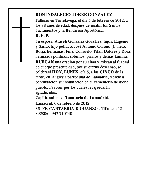 DON INDALECIO TORRE GONZALEZ