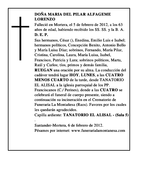 DOÑA MARIA DEL PILAR ALFAGEME LORENZO