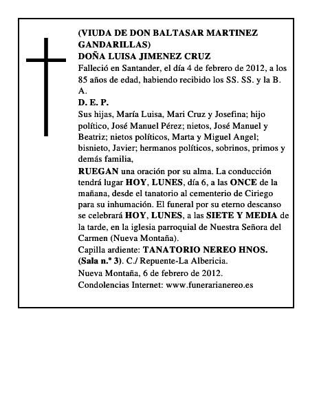 DOÑA LUISA JIMENEZ CRUZ