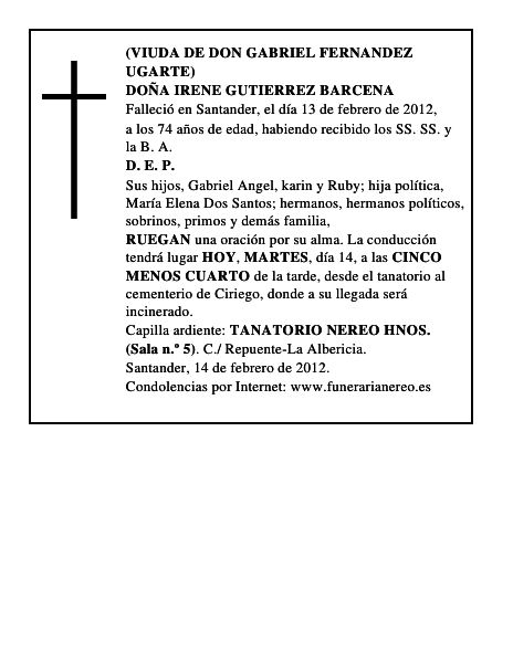 DOÑA IRENE GUTIERREZ BARCENA