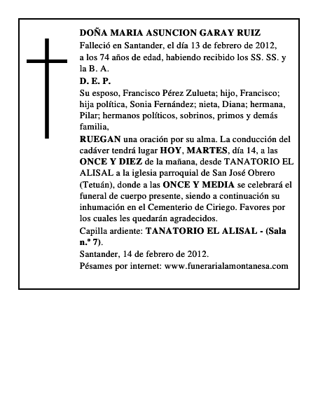 DOÑA MARIA ASUNCION GARAY RUIZ
