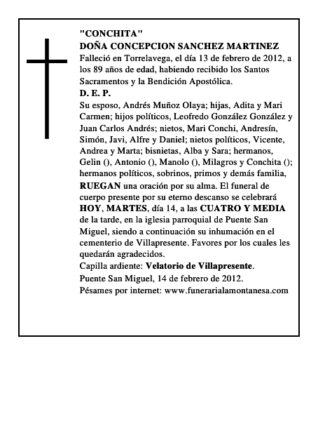DOÑA CONCEPCION SANCHEZ MARTINEZ