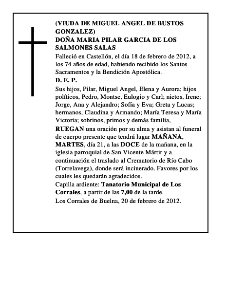 DOÑA MARIA PILAR GARCIA DE LOS SALMONES SALAS