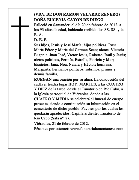 DOÑA EUGENIA CAYON DE DIEGO