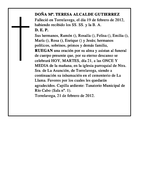 DOÑA Mª. TERESA ALCALDE GUTIERREZ