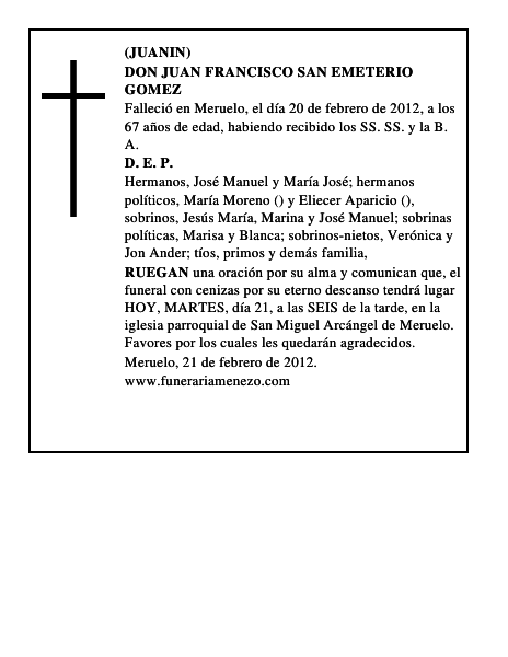 DON JUAN FRANCISCO SAN EMETERIO GOMEZ