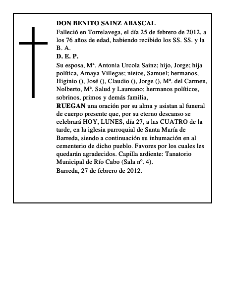 DON BENITO SAINZ ABASCAL