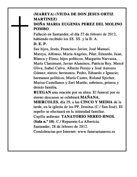 DOÑA MARIA EUGENIA PEREZ DEL MOLINO POMBO