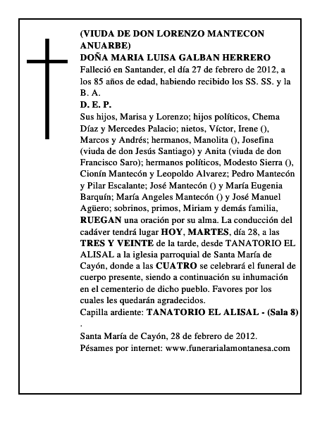 DOÑA MARIA LUISA GALBAN HERRERO
