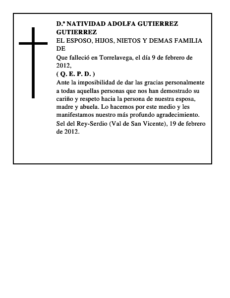 D.ª NATIVIDAD ADOLFA GUTIERREZ GUTIERREZ