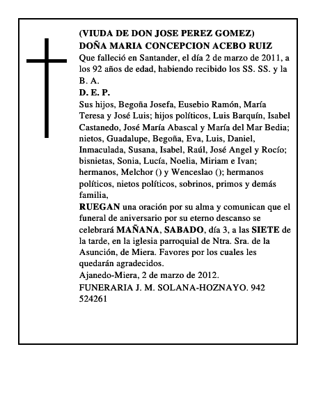 DOÑA MARIA CONCEPCION ACEBO RUIZ