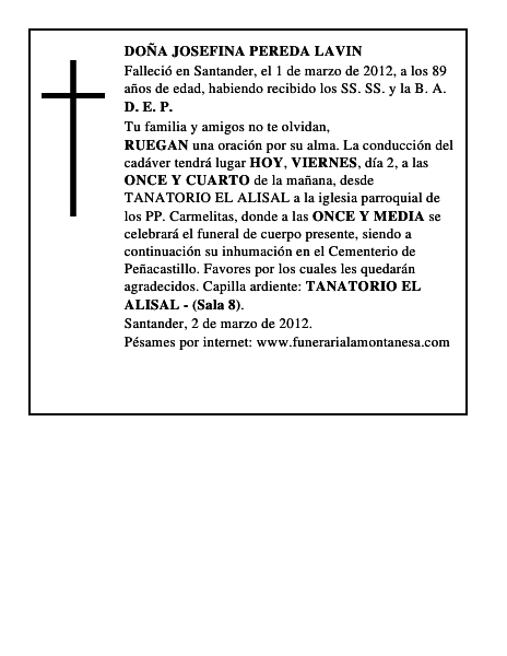 DOÑA JOSEFINA PEREDA LAVIN