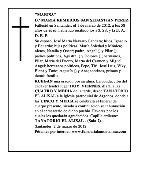 D.ª MARIA REMEDIOS SAN SEBASTIAN PEREZ