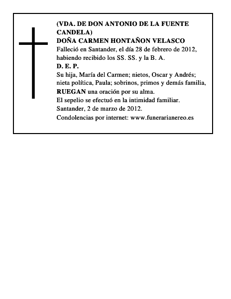 DOÑA CARMEN HONTAÑON VELASCO