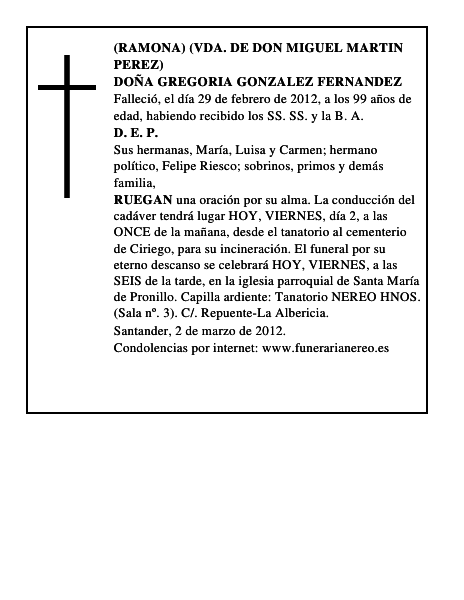 DOÑA GREGORIA GONZALEZ FERNANDEZ