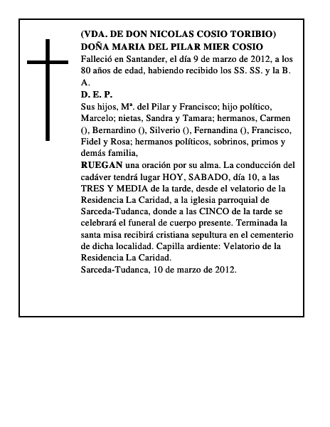 DOÑA MARIA DEL PILAR MIER COSIO