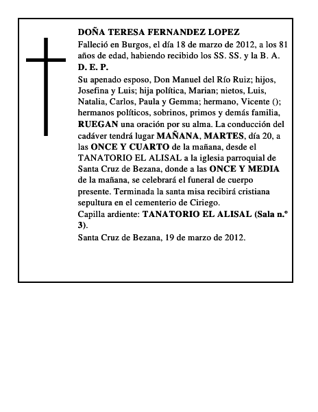 DOÑA TERESA FERNANDEZ LOPEZ