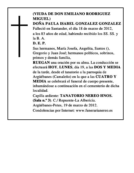 DOÑA PAULA ISABEL GONZALEZ GONZALEZ